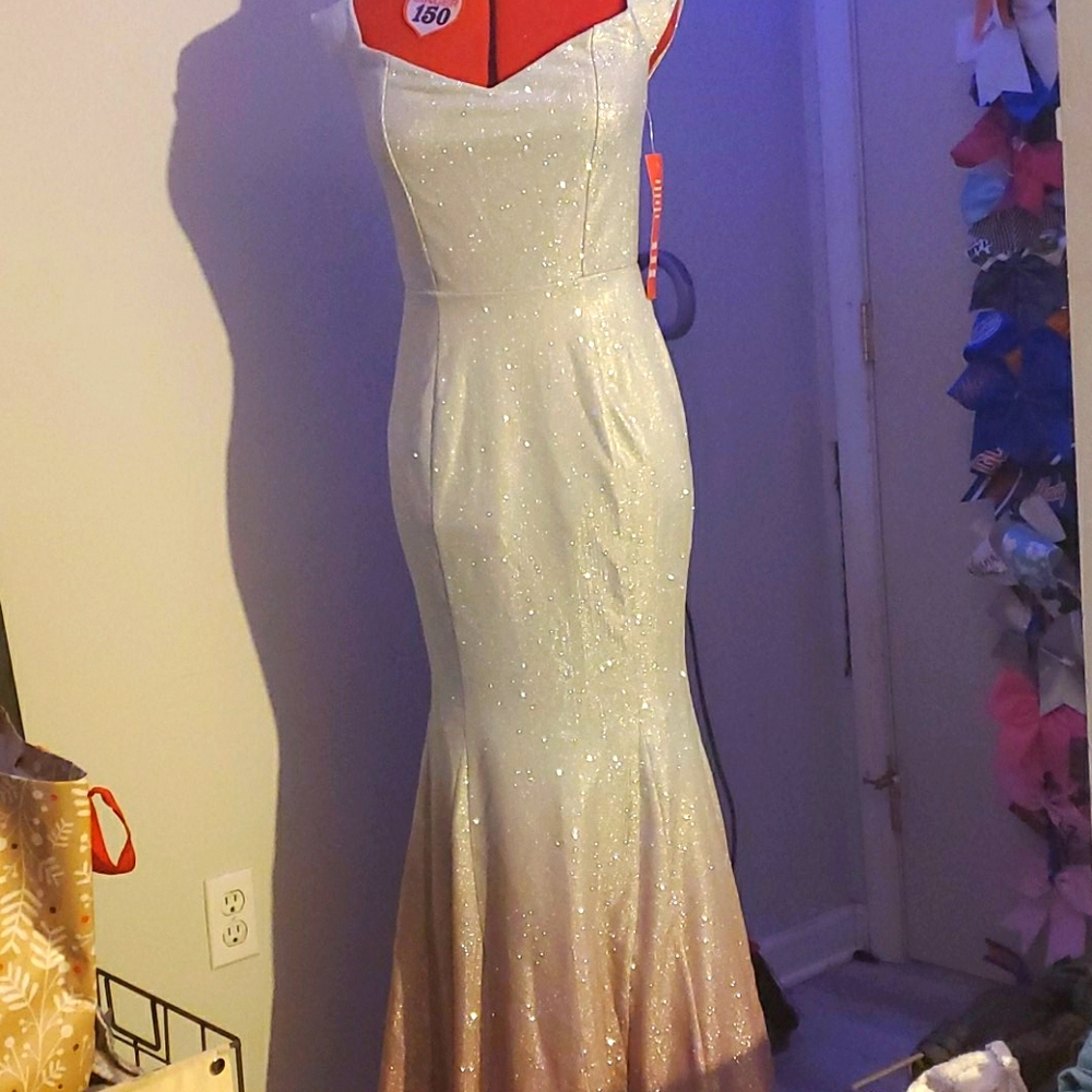 Silver off the shoulder mermaid evening gown